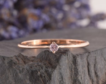 Womens Pink Sapphire Gold Ring, Small Dainty Promise Ring, Rose Gold Delicate Womens Ring, Minimalist Ring, Pink Sapphire Jewelry