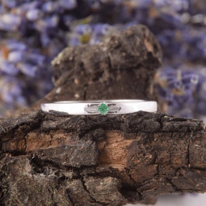 Solitaire ring, Dainty ring, Emerald ring silver, Thin ring, Small ring, Promise ring silver, Minimalist ring, Delicate ring, May birthstone image 8