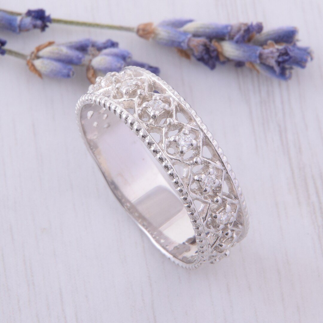 Unique Wedding Band Silver Wedding Band Art Deco Wedding - Etsy