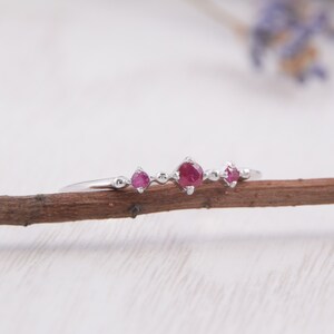 Simple Delicate 3 Stone Ruby Promise Ring for Her, Dainty Minimalist ...