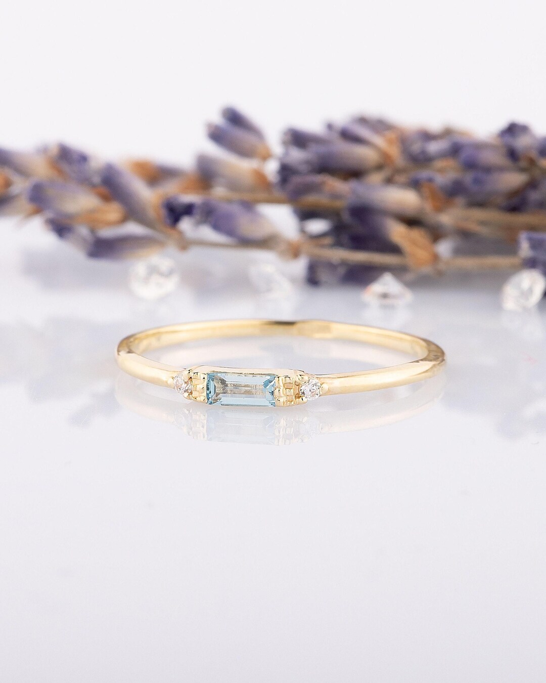 Delicate Yellow Gold Sky Topaz Promise Ring for Her, Minimalist ...