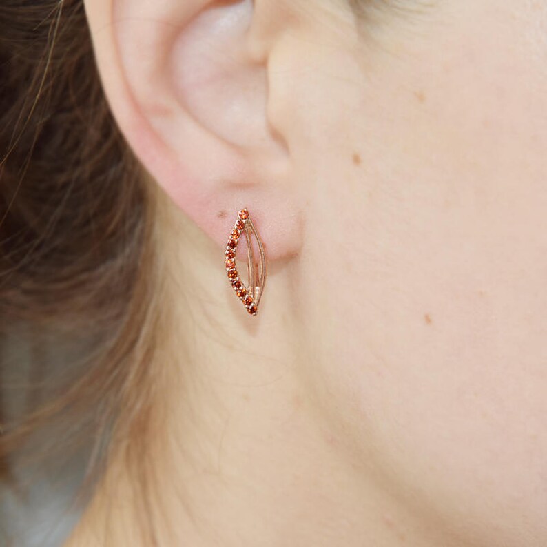 Cute earrings Unique earrings Garnet earrings Leaf earrings Girls earrings Dainty earrings Rose gold earrings Pretty earrings