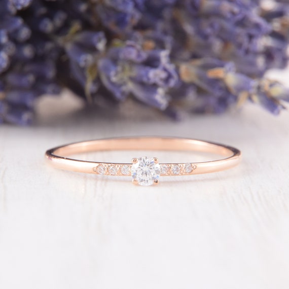 Womens Minimalist Promise Ring for Her, Dainty Gold Ring for Women