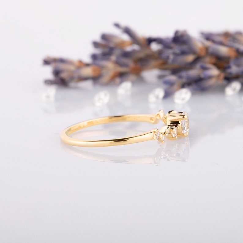 Dainty 14k gold cluster promise ring for her, Unique minimalist cluster engagement ring, Heart beat ring, Unique women statement ring gold image 6