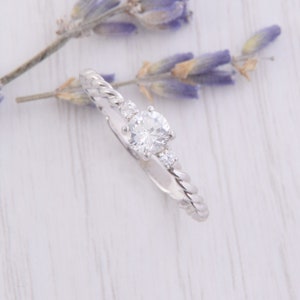 Simple & delicate 925 sterling silver white cz promise ring for her, Unique womens small promise ring, Dainty silver cz engagement ring