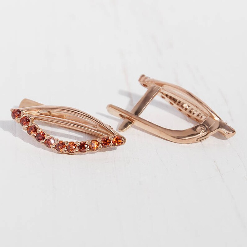 Cute earrings Unique earrings Garnet earrings Leaf earrings Girls earrings Dainty earrings Rose gold earrings Pretty earrings