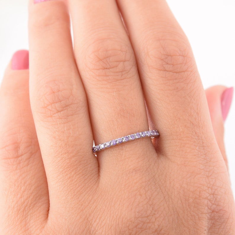 Amethyst Eternity Wedding Band Womens Silver Wedding Band Etsy