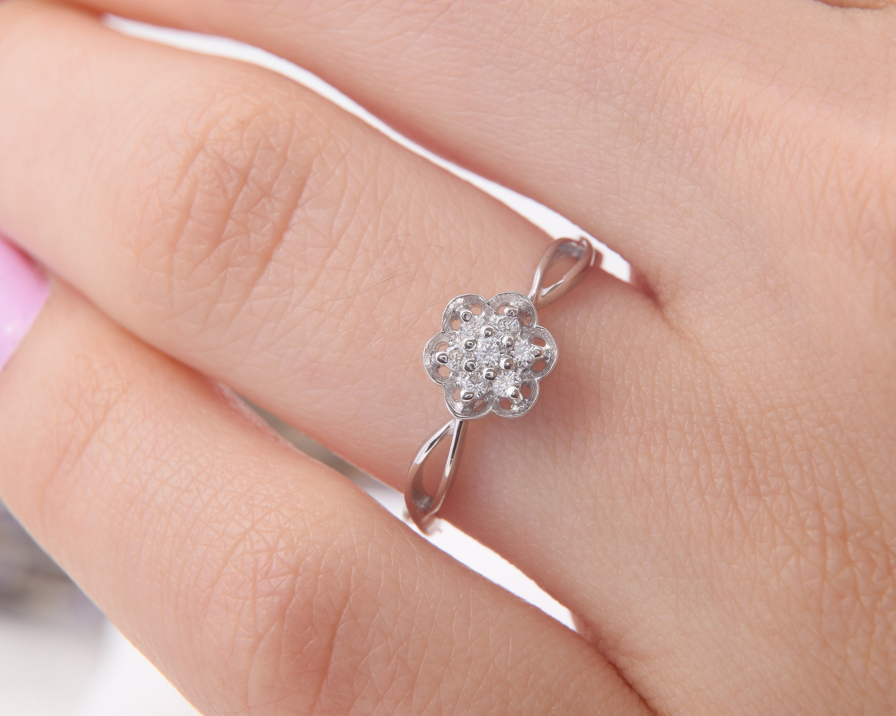 Dainty Flower Promise Ring Minimalist Silver Ring Womens Etsy