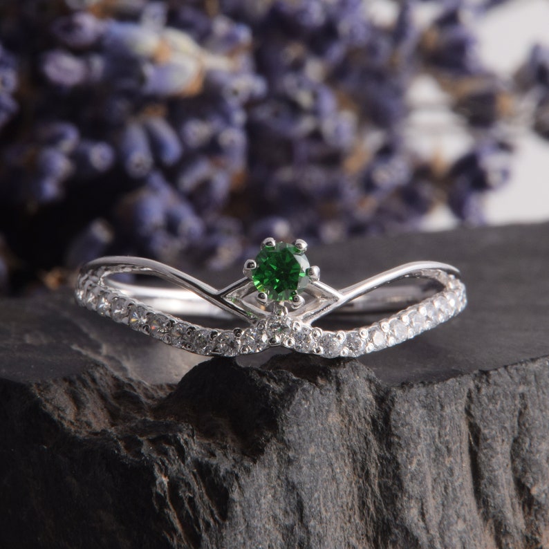 Womens Emerald Promise Ring, Silver Emerald Ring, Dainty Promise Ring, Antique Ring, Art Deco Ring, Emerald Jewelry, May Birthstone image 9