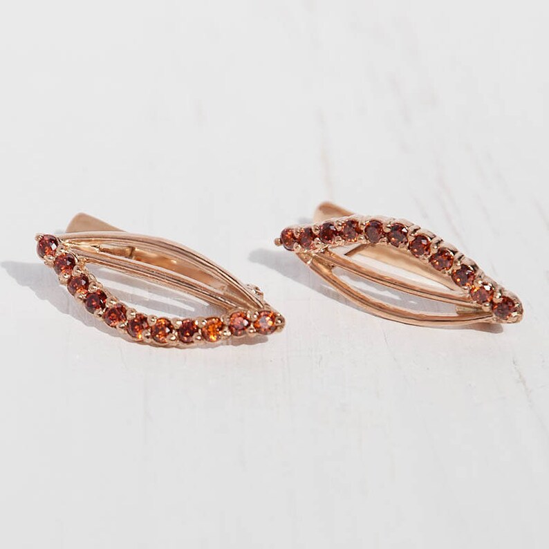 Cute earrings Unique earrings Garnet earrings Leaf earrings Girls earrings Dainty earrings Rose gold earrings Pretty earrings