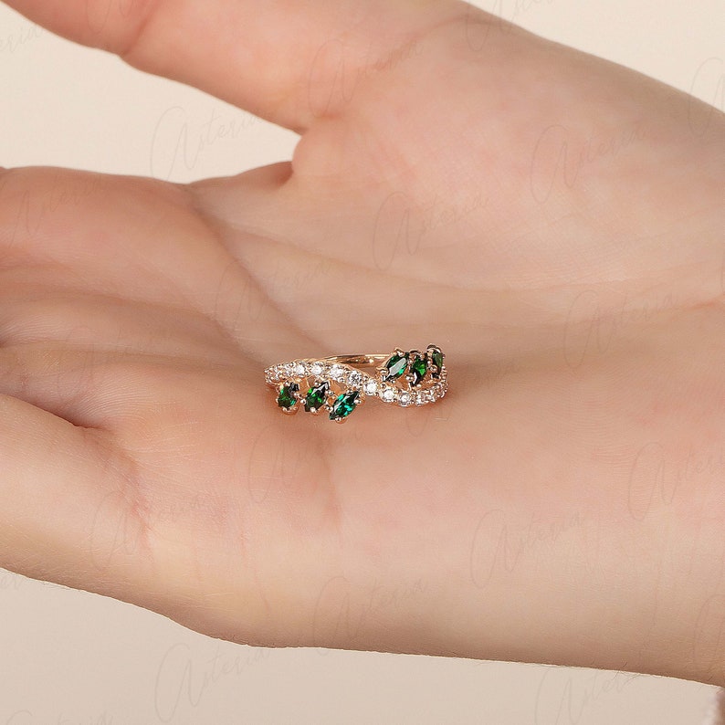 Unique Emerald Wedding Band Womens Emerald Gold Ring - Etsy