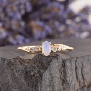 Unique Womens Moonstone Engagement Ring, Dainty Engagement Ring, Moonstone Gold Ring, Yellow Gold Minimalist Promise Ring for Her