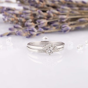Elegant CZ-brudringsset, sterlingsilver med två ringar för henne bild 8