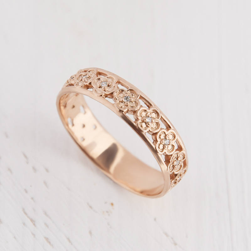 Flower wedding ring Gold wedding ring Gold wedding band Etsy