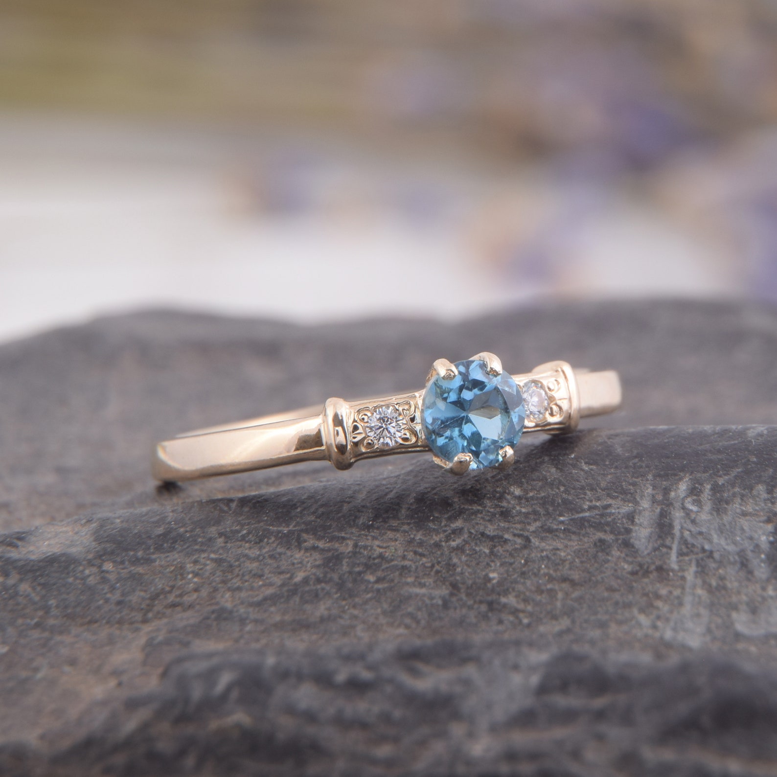 Womens dainty 14k yellow gold swiss topaz promise ring for Etsy