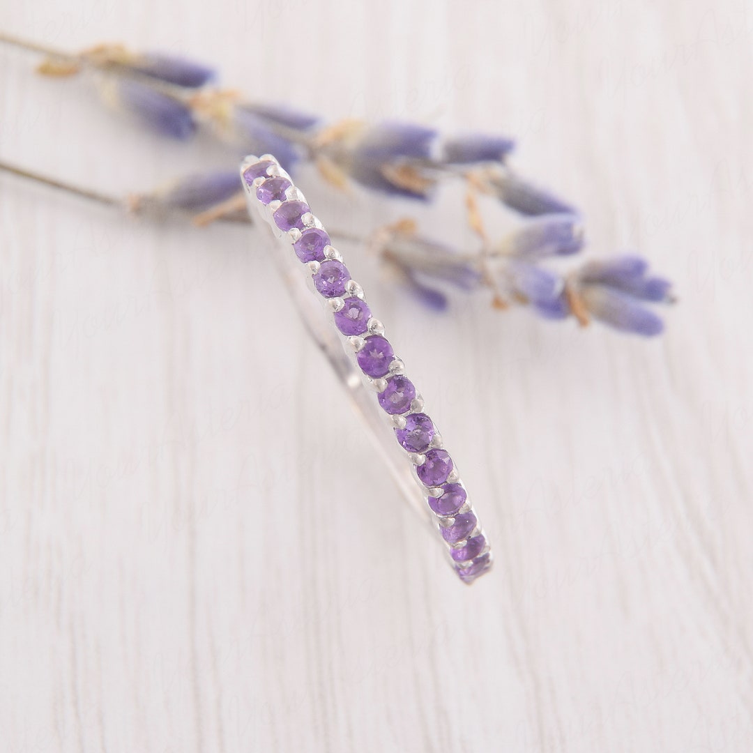 Amethyst Diamant Ehering Massiv 14k Weißgold Halbe Produktbild-Vorschau 10
