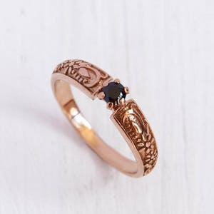 Victorian ring, Antique ring, Filigree ring, Promise ring, Solitaire ring, Black stone ring, Rose gold ring, Gold ring for her