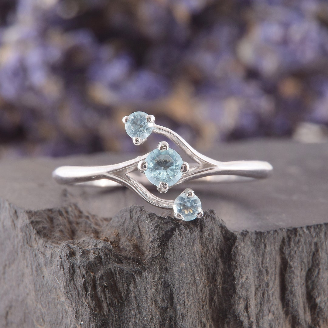Dainty 925 Sterling Silver Sky Topaz Promise Ring for Her, Minimalist ...