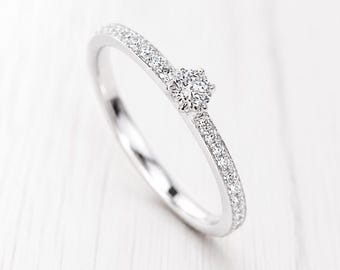 Dainty 925 Sterling Silver CZ Promise Ring for Her, Minimalist Cubic Zirconia Engagement Ring, Delicate Pave Ring