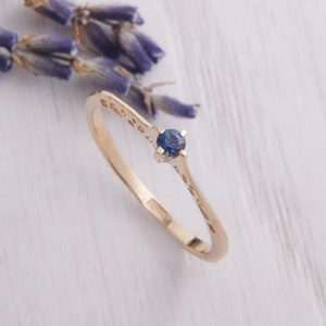 Womens dainty sapphire promise ring, Small gold sapphire ring, Delicate promise ring for her, Blue sapphire ring, Unique sapphire ring