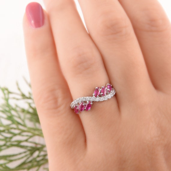 Unique Ruby Wedding Band for Her Marquise Ring Minimalist