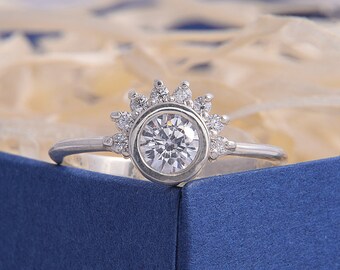 Bezel Cut Womens Promise Ring, Unique Silver Promise Ring, Dainty Promise Ring, Art Deco Promise Ring, Round Cut CZ Promise Ring