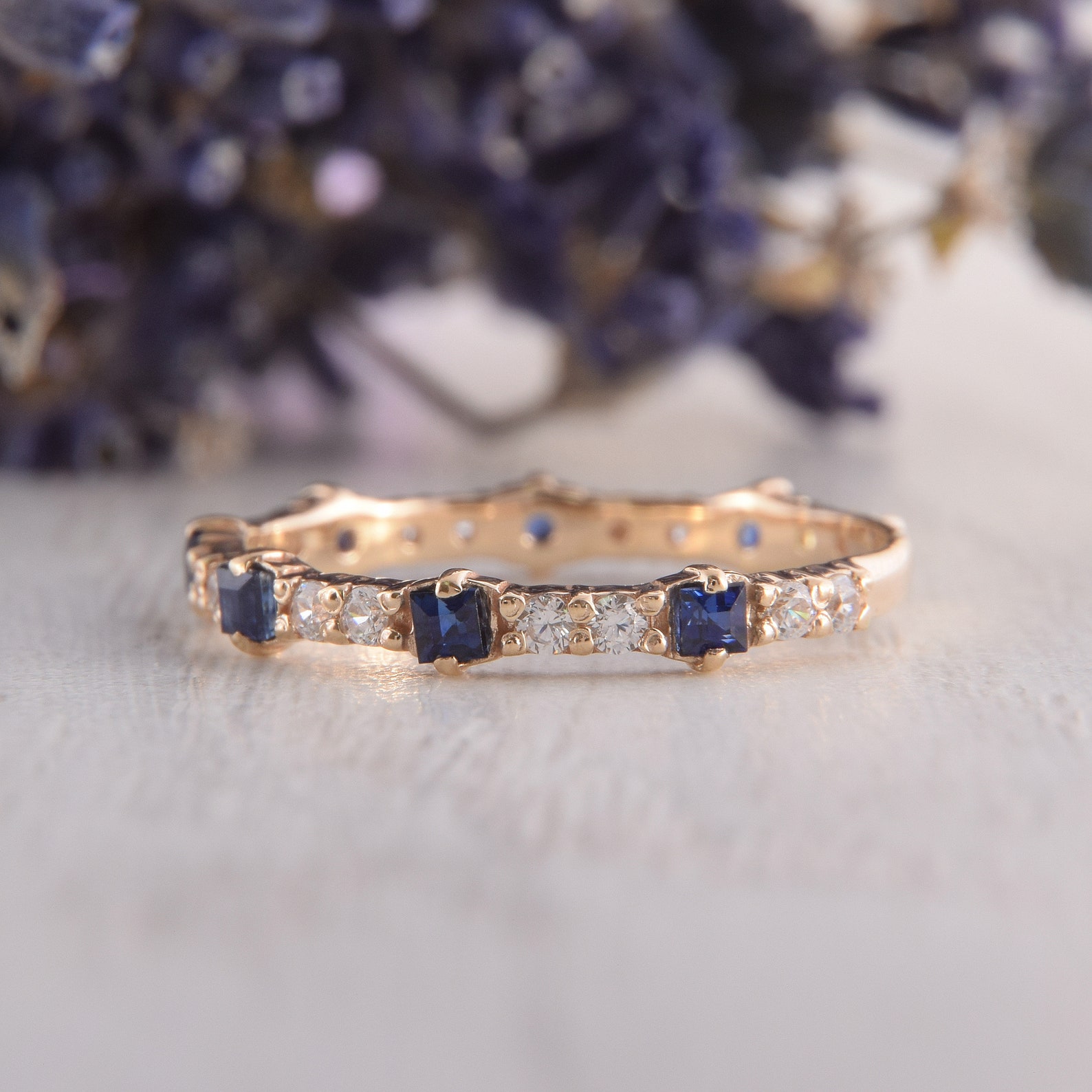 Womens Sapphire Wedding Band Unique Wedding Band for Her - Etsy