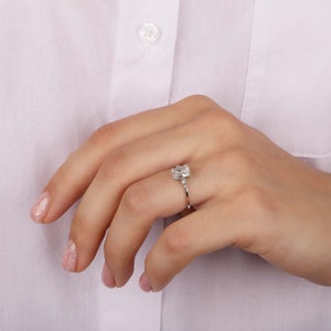 Sterling silver 1ct emerald cut cz engagement ring, Womens dainty silver wedding ring, Unique silver promise ring for her, Gift for her ring