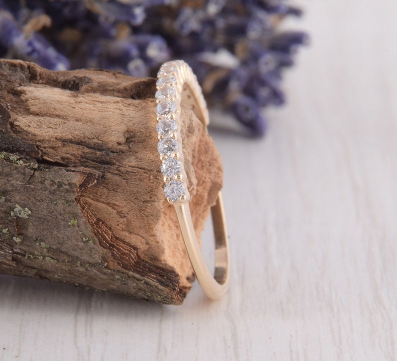 14k Yellow Gold Half Eternity Womens Wedding Band Unique - Etsy