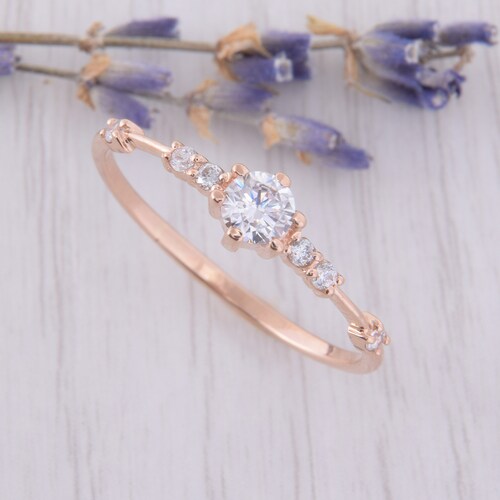 14k Solid Rose Gold Simple & Dainty Promise Ring for Her Etsy