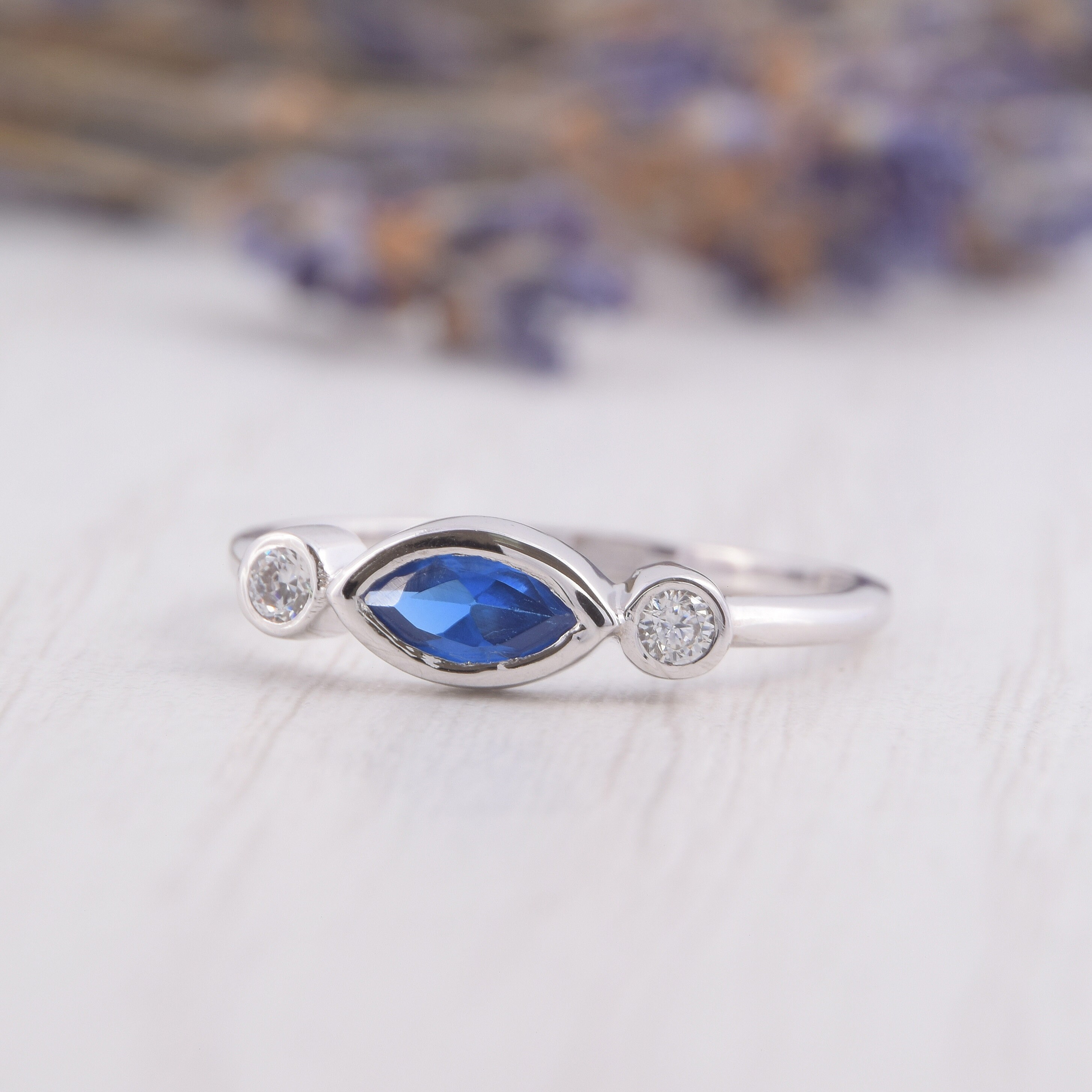 Dainty Sapphire Silver Ring Womens Promise Ring Blue Etsy