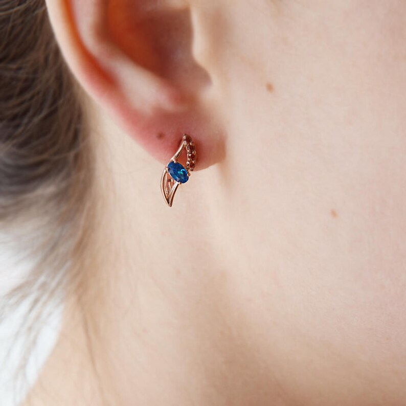 Rose gold earrings Topaz earrings Garnet earrings Red stone earrings Unique gold earrings Blue stone earrings Dainty earrings