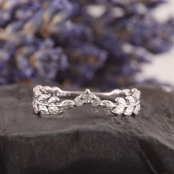 Womens Wedding Band, Art Deco Wedding Band, Curved Wedding Band, Chevron  Ring, Branch Ring, Leaves Ring, Tree Ring