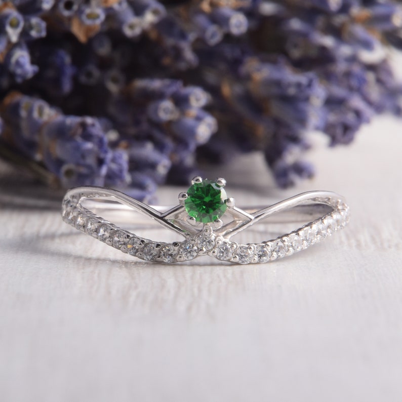 Womens Emerald Promise Ring, Silver Emerald Ring, Dainty Promise Ring, Antique Ring, Art Deco Ring, Emerald Jewelry, May Birthstone image 3