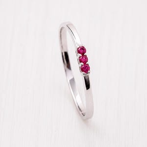 Dainty 925 Sterling Silver Ruby Promise Ring, Minimalist Thin July Birthstone Stacking Ring