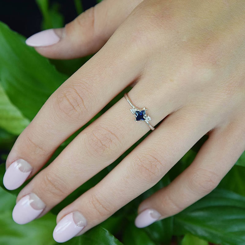 Womens Sapphire Promise Ring Blue Sapphire Silver Ring Etsy