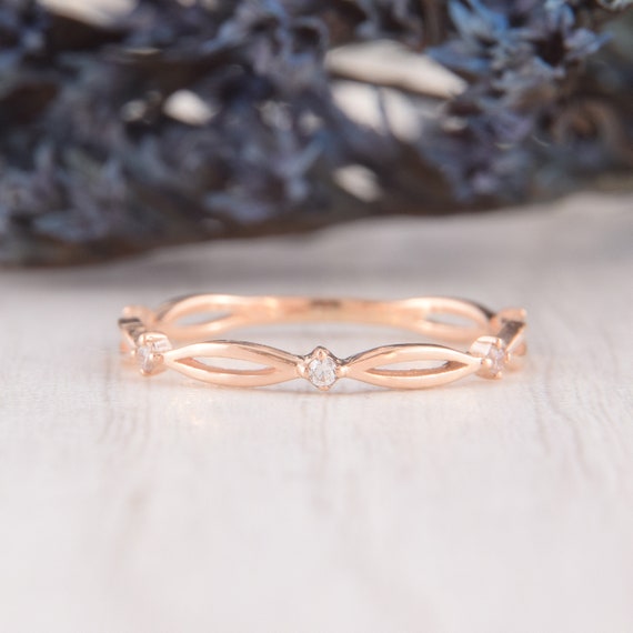 Rose Gold Womens Wedding Band, Celtic Wedding Band, Dainty Wedding