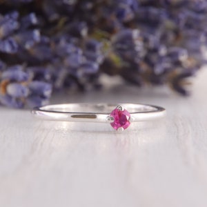 Small Womens Silver Ruby Ring, Delicate Minimalist Ruby Ring, Dainty Womens Promise Ring, Ruby Promise Ring, Pink Stone Ring