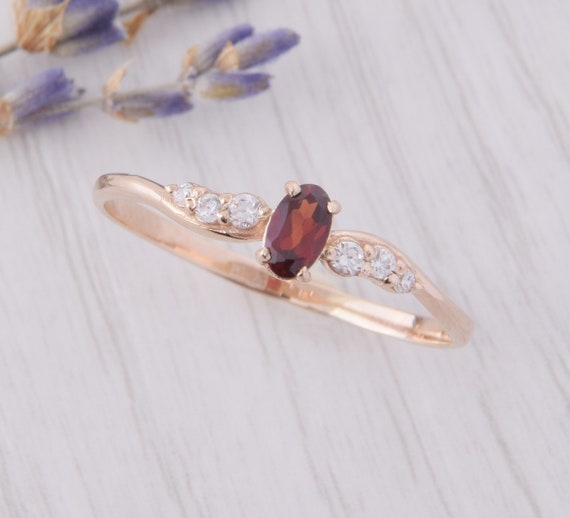 Garnet Ring, Natural Garnet, CZ Diamonds, Victorian Ring, January Birt –  Adina Stone Jewelry