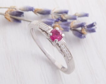 Womens Silver Ruby Ring, Ruby Promise Ring, Pink Stone Ring