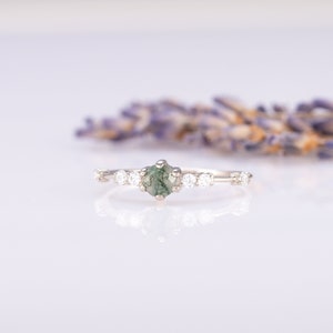 Moss agate silver promise ring for her, Unique moss agate engagement ring, Anniversary ring gift, Gemstone ring, Moss agate wedding ring image 4