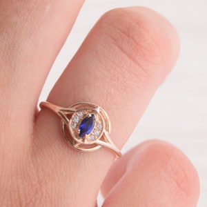 Victorian ring, Art deco ring, Sapphire ring, Anniversary ring, Antique ring, Marquise ring, Blue stone ring, Blue sapphire ring