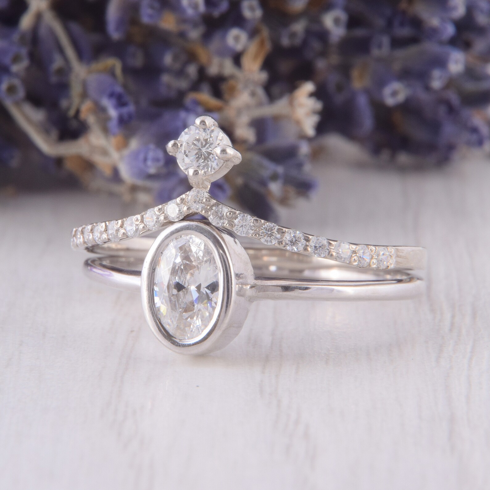 Bridal Rings Set Wedding Rings Set Silver Rings Set Dainty Etsy UK