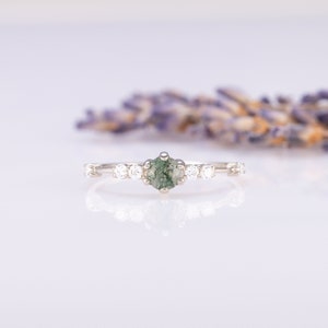Moss agate silver promise ring for her, Unique moss agate engagement ring, Anniversary ring gift, Gemstone ring, Moss agate wedding ring image 9