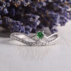 Womens Emerald Promise Ring, Silver Emerald Ring, Dainty Promise Ring, Antique Ring, Art Deco Ring, Emerald Jewelry, May Birthstone image 5