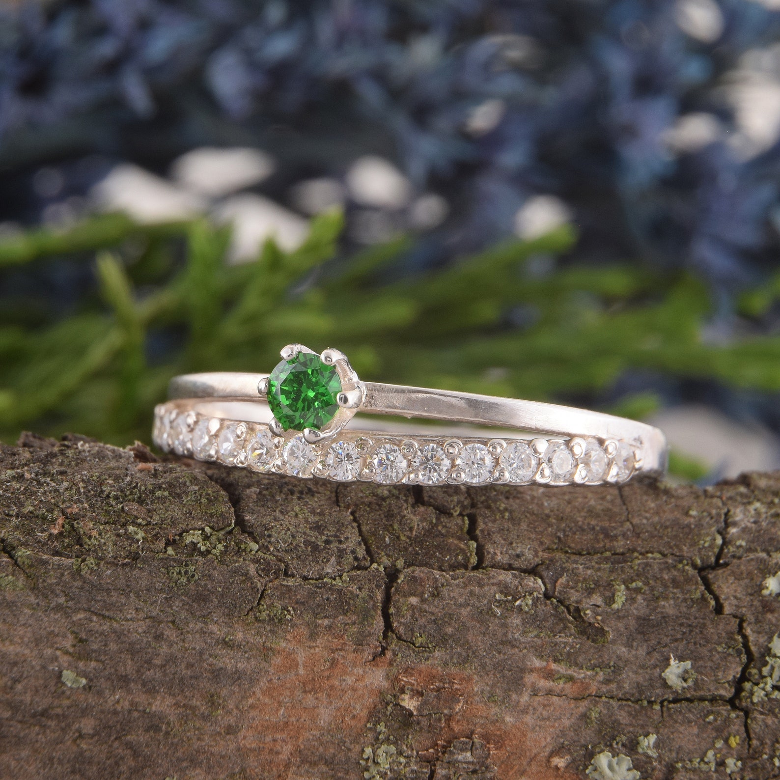 Emerald Engagement Ring Dainty Engagement Ring Womens Silver Etsy