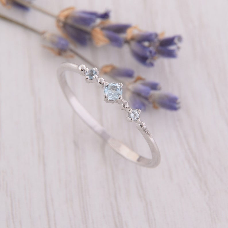 Dainty Topaz Promise Ring for Her Small Minimalist Silver Etsy