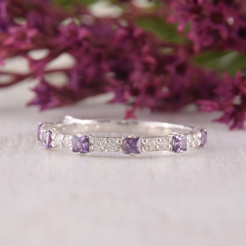 Amethyst Ring Wedding Band Women Wedding Band Silver Etsy