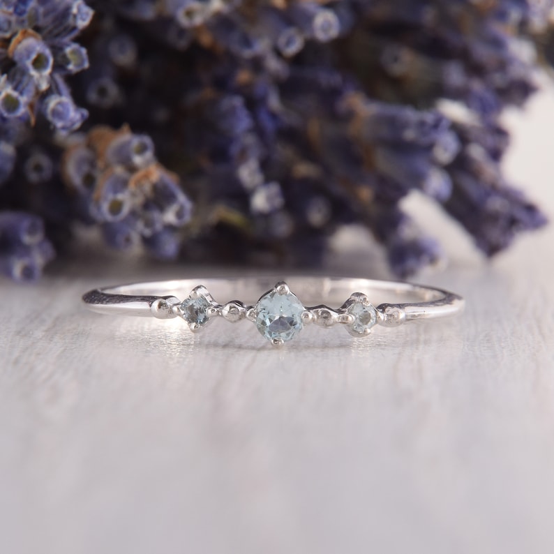 Dainty Topaz Promise Ring for Her Small Minimalist Silver Etsy