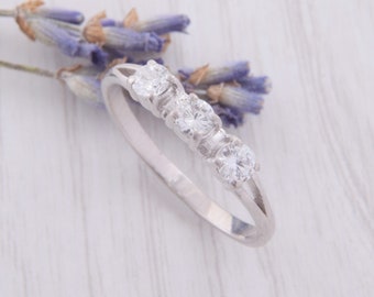 Womens simple sterling silver promise ring, 3 stone silver ring, Dainty promise ring for her, Small silver ring, White cz promise ring